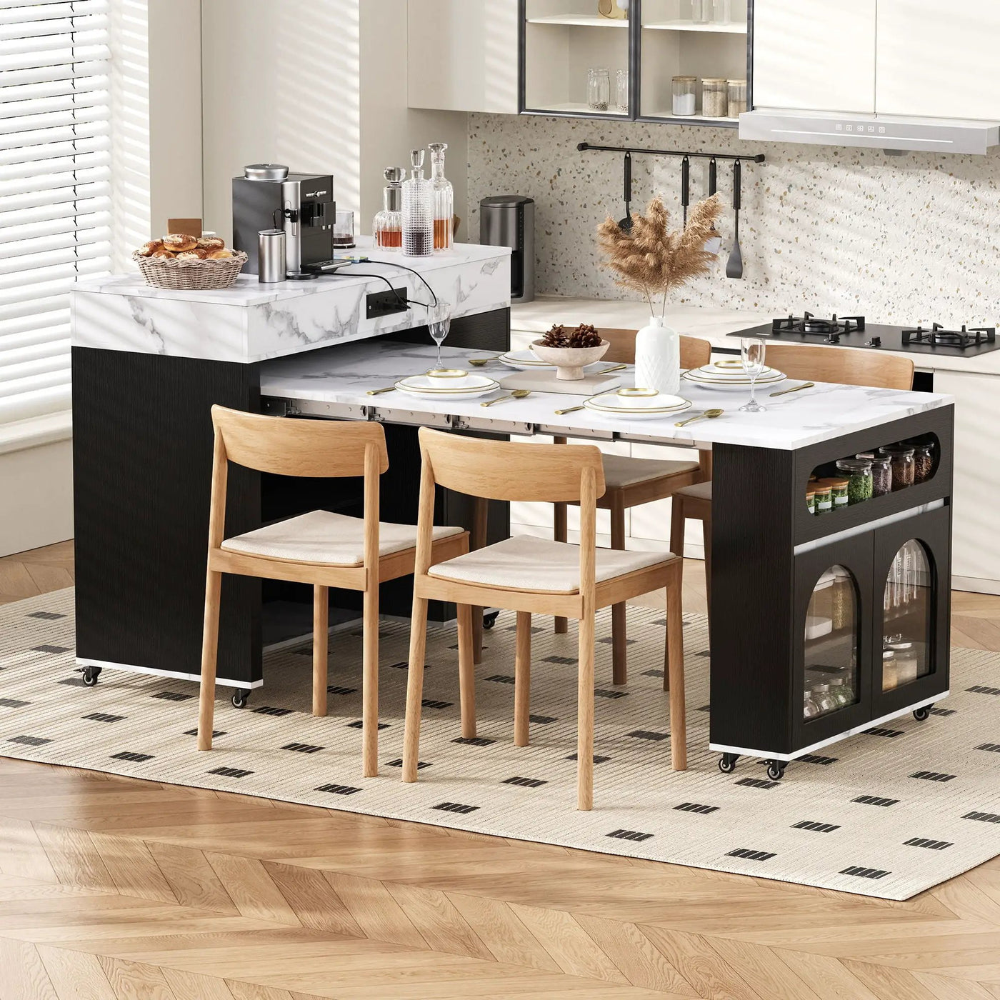 Extendable Dining Table With Folding Top, Rolling Kitchen Island With Drawers And Power Outlet by HouseOfZazla