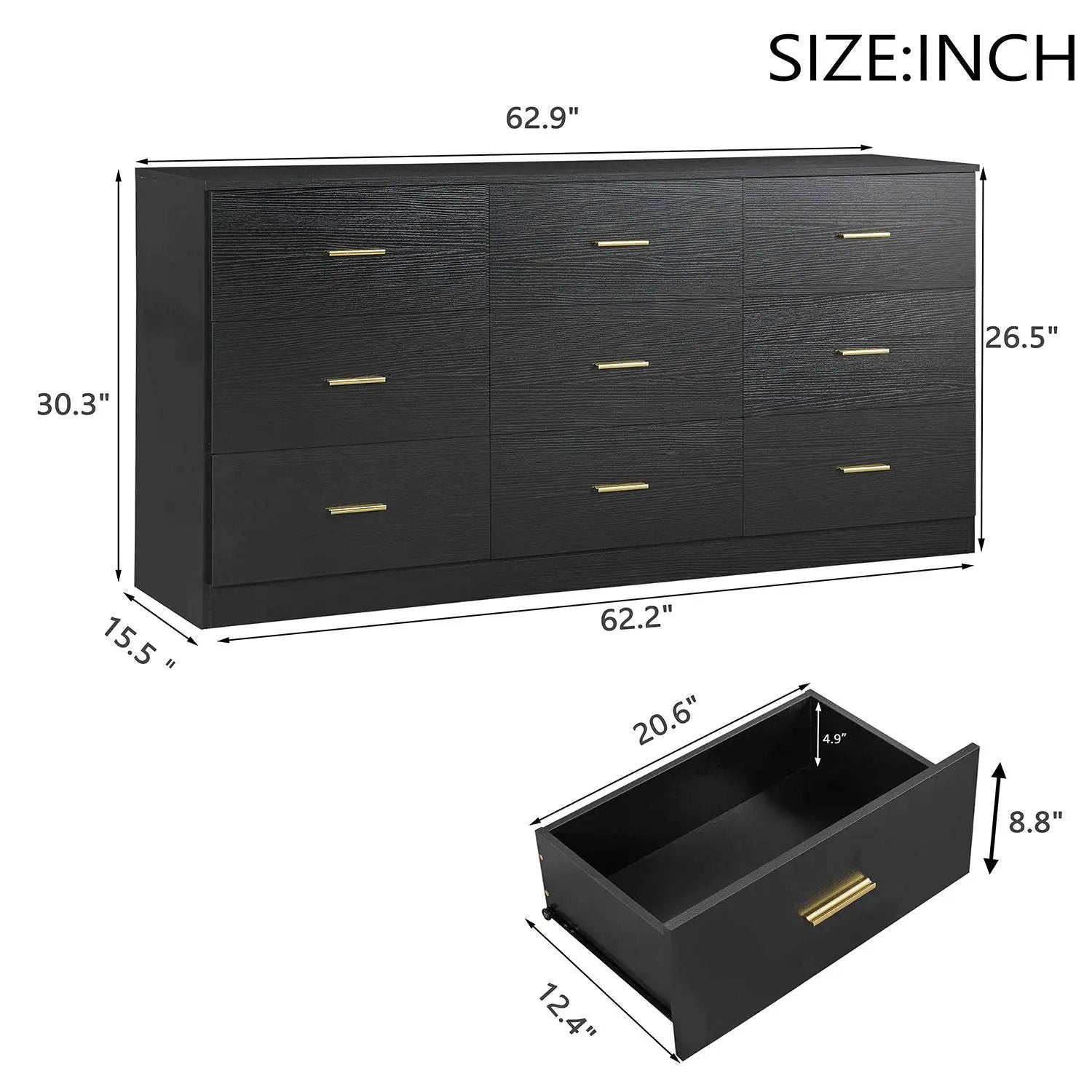 Modern Drawer Dresser For Bedroom, Ample Storage Wide Chest Of Drawers by Unique Piece Furniture