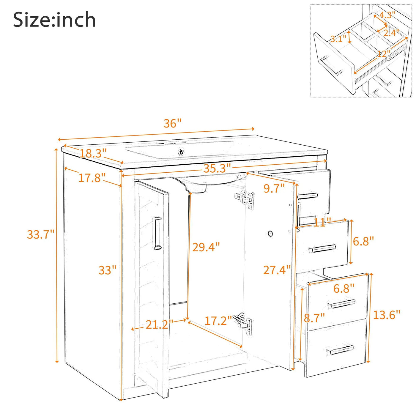 Bathroom Vanity With Sink Combo, Storage Cabinet, Freestanding Set With 3 Drawers & Soft Closing Doors by HouseOfZazla
