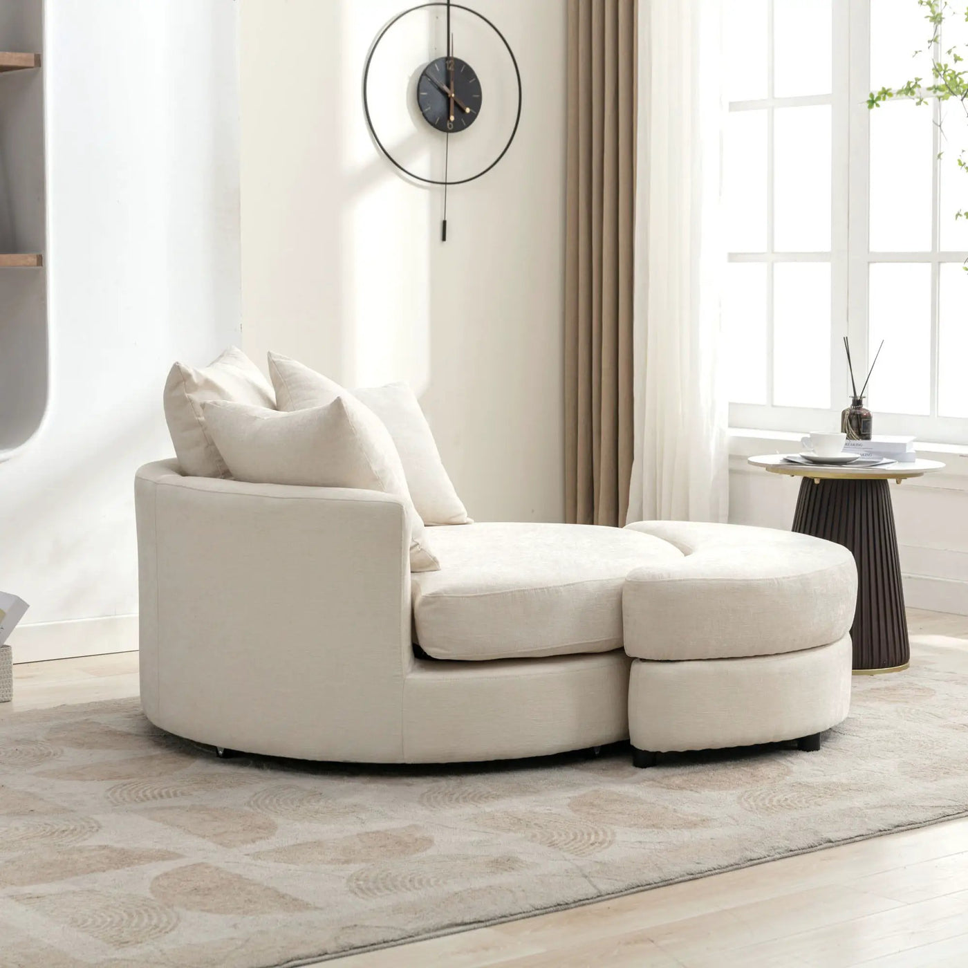 360° Swivel Accent Barrel Chair With Storage Ottoman & 4 Pillows, Modern Leisure Chair Round Accent For Living Room by HouseOfZazla