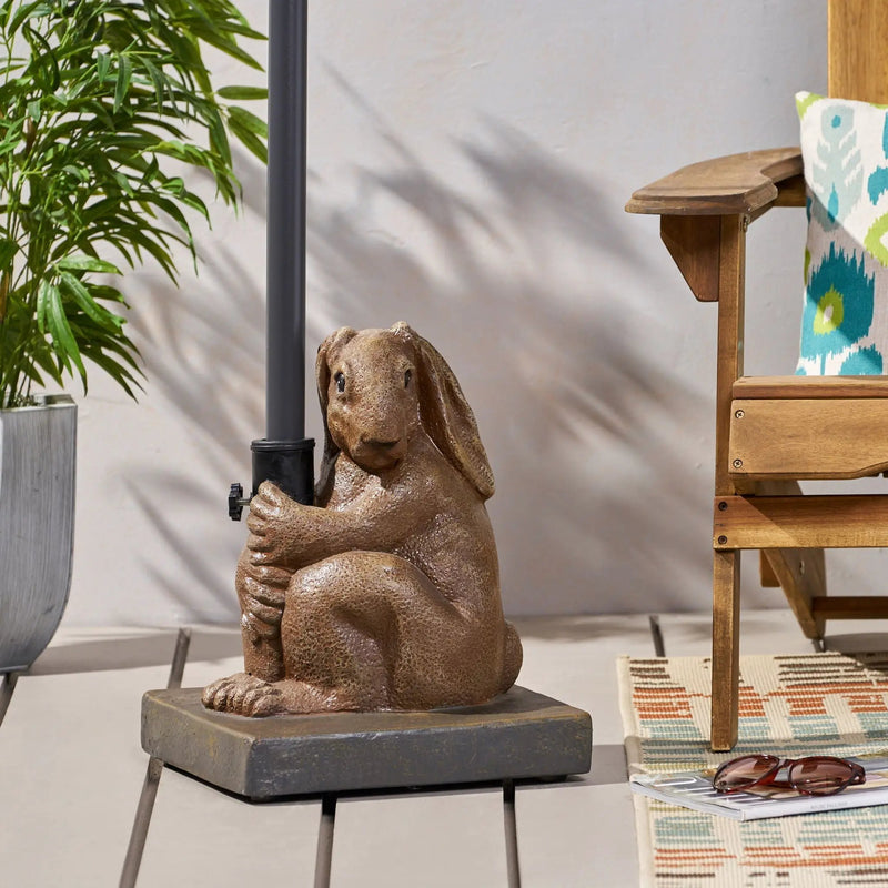 Hand Crafted Rabbit Umbrella Base With Playful Design - Light Brown by HouseOfZazla