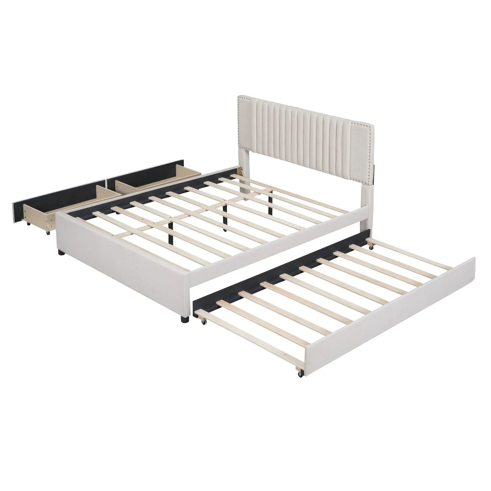 Upholstered Platform Bed With Drawers, Classic Headboard Design by Unique Piece Furniture
