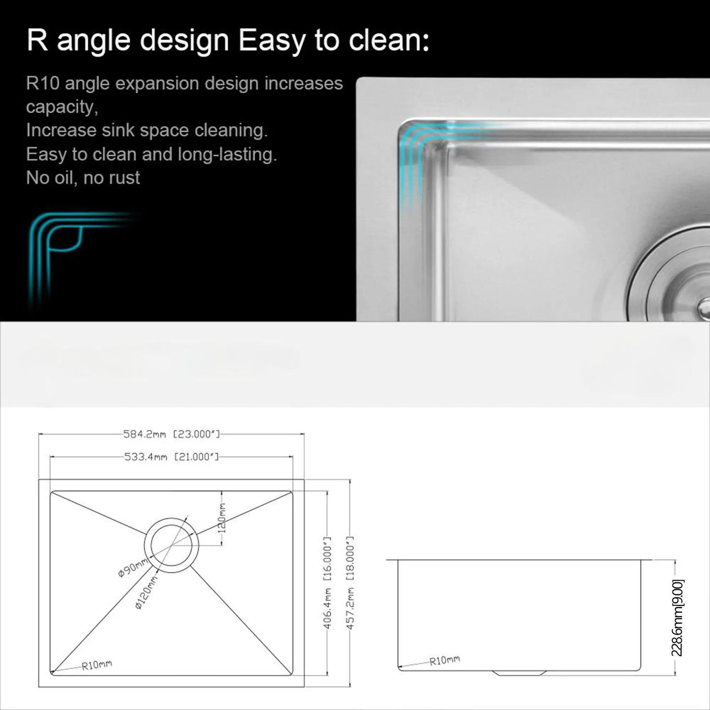 Undermount Stainless Steel Kitchen Sink, Deep Single Bowl Basin by HouseOfZazla