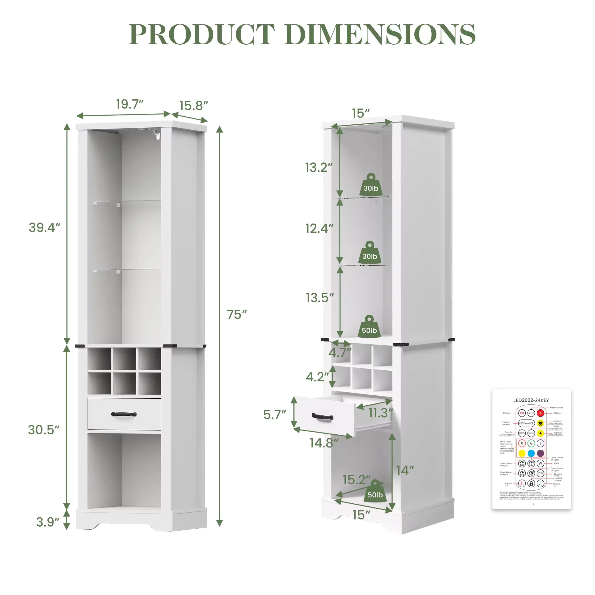 75'' Tall Storage Cabinet with LED Light, Farmhouse Style by HouseOfZazla