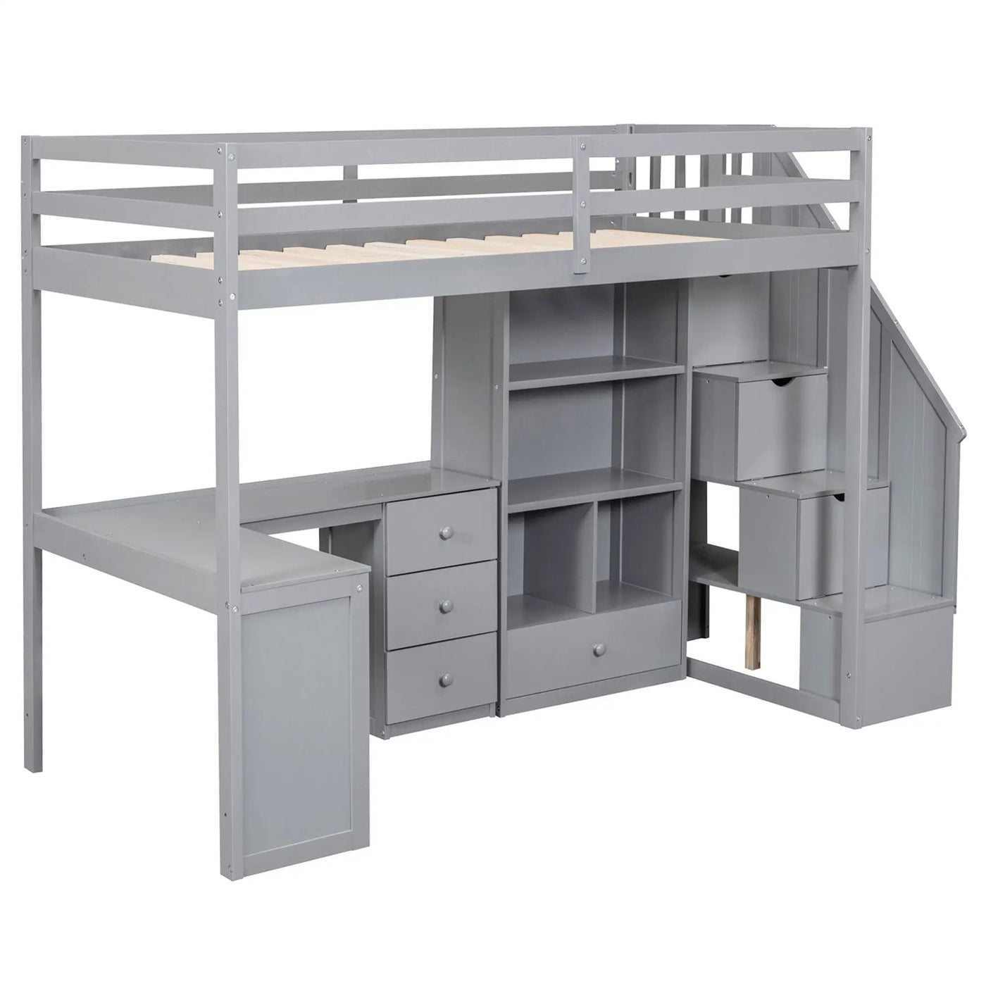 Loft Bed With L Shaped Desk, Drawers, Cabinet, And Storage Staircase by HouseOfZazla