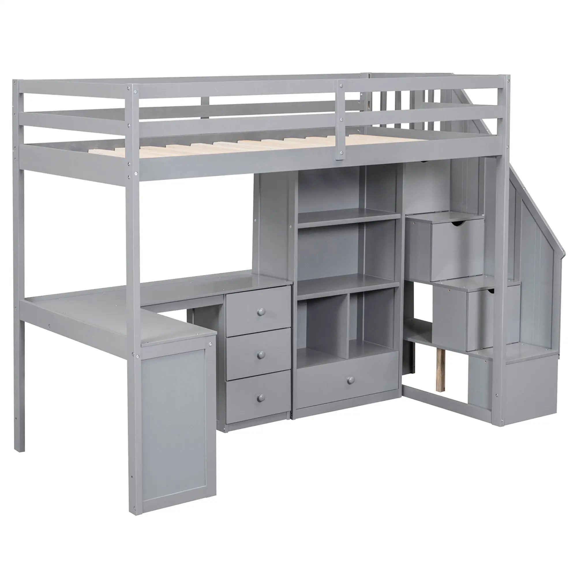 Loft Bed With L Shaped Desk, Drawers, Cabinet, And Storage Staircase by HouseOfZazla