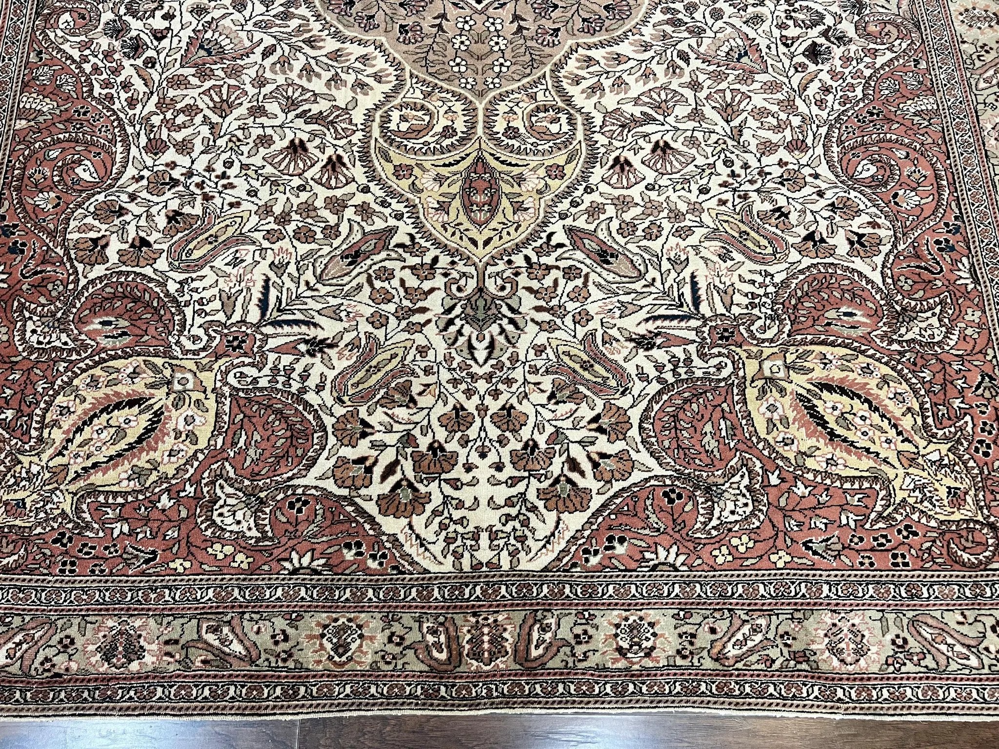 Turkish Sivas Rug 9x12, Handmade Vintage Wool Carpet, Cream Ivory by Jewel Rugs