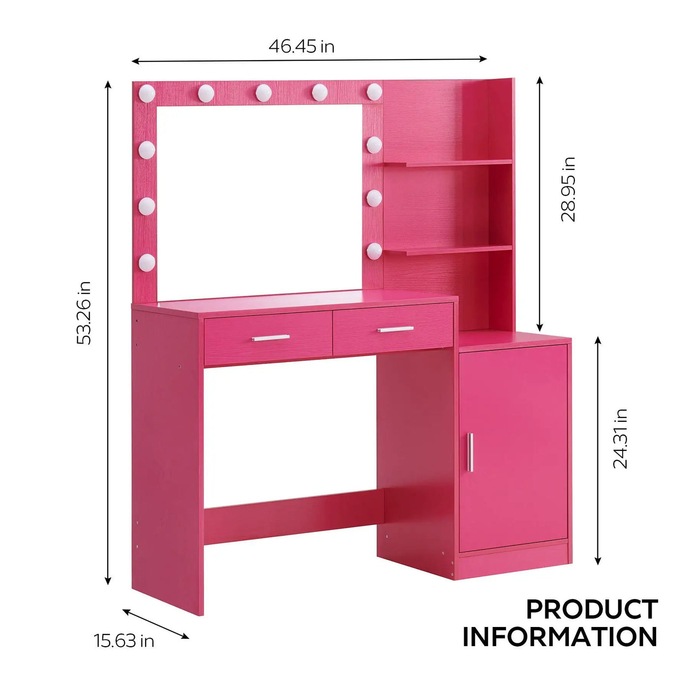 Vanity Desk With Mirror And Lights, 46.4In Dressing Table With 2 Large Drawer & Large Vertical Organizer, 3 Level Dresser & 3 Lighting Modes Adjustable Brightness, Suitable For Bedroom by HouseOfZazla