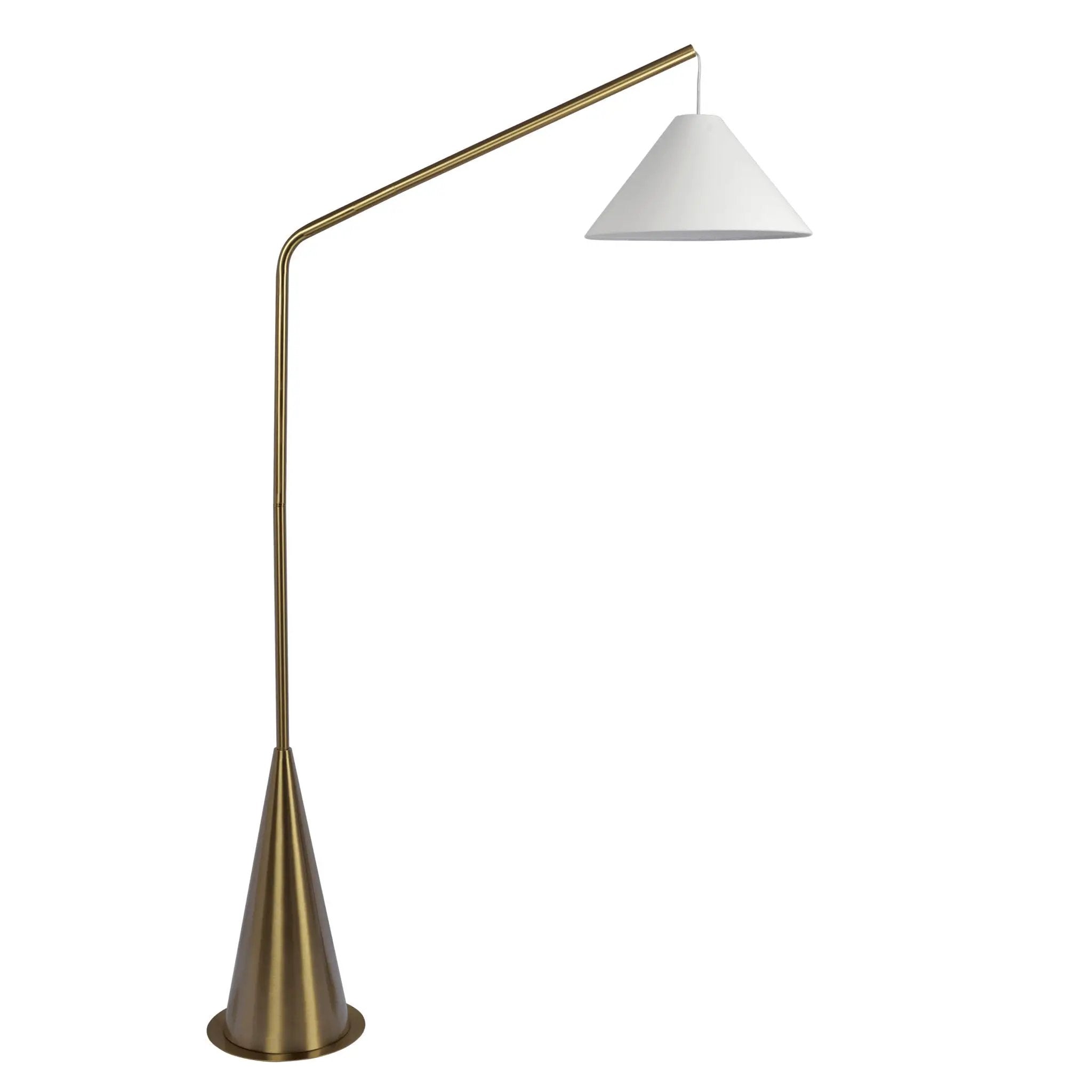 Lisbon - Floor Lamp With On / Off Switch Coned Base Hanging Shade - Antique Brass / White by Unique Piece Furniture