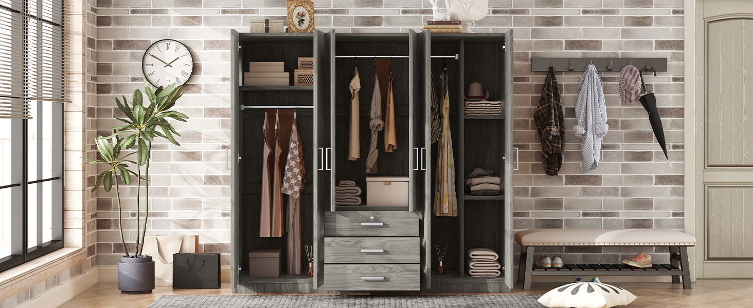 6 Doors Wardrobe Storage For Bedroom, With Big Drawers by HouseOfZazla