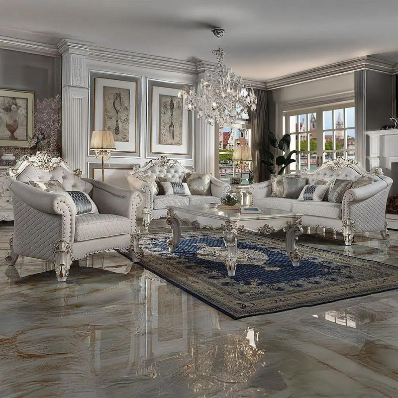 Vendome II - Chair With 2 Pillows - Two Tone Ivory Fabric & Antique Pearl by Unique Piece Furniture