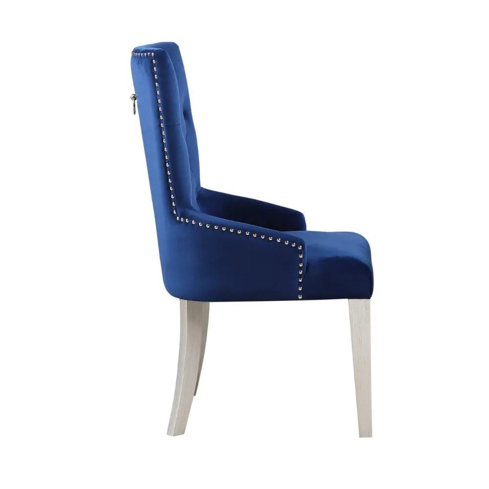 Varian - Side Chair - Blue Fabric & Antique Platinum by Unique Piece Furniture