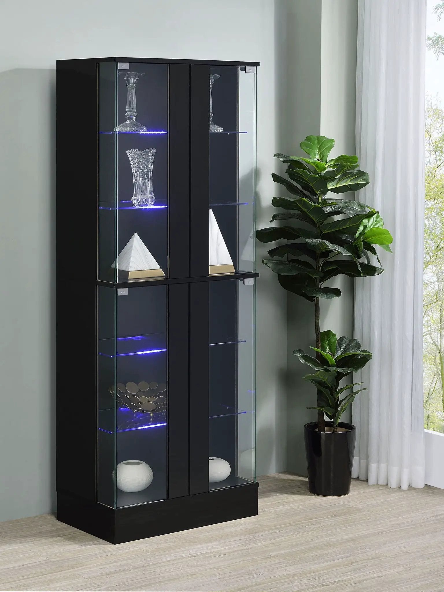 Cabra 4-door LED Curio Display Cabinet Black High Gloss by Unique Piece Furniture