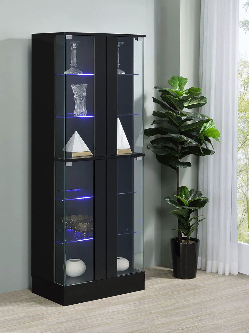 Cabra 4-door LED Curio Display Cabinet Black High Gloss by Unique Piece Furniture