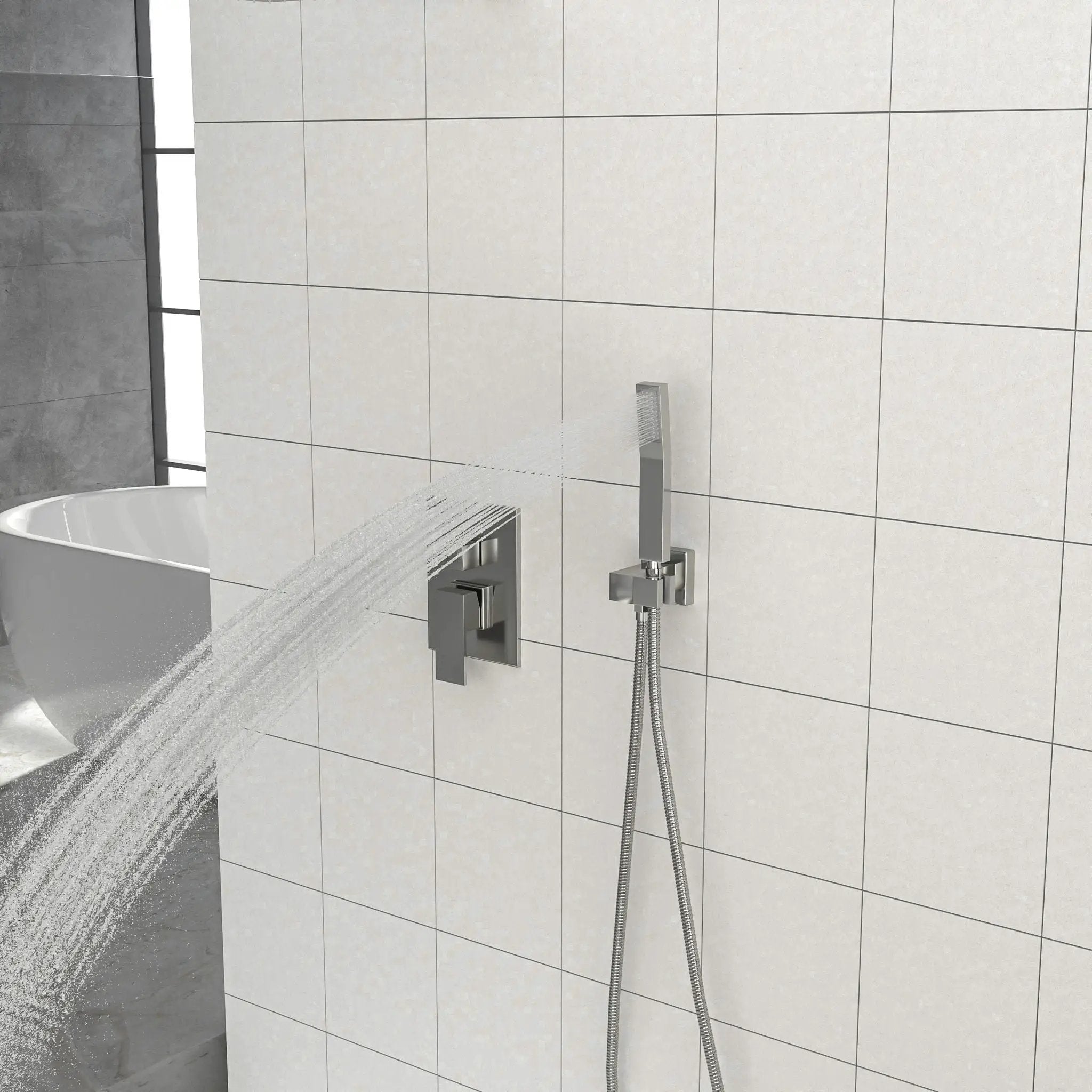 Dual Shower Head System With 12" Wall Mounted Square Rain Shower And Rough In Valve by HouseOfZazla