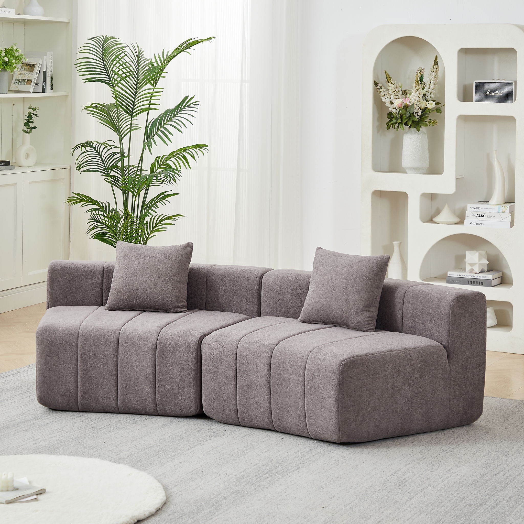 Curved Sectional Sofa With 2 Pillows For Living Room - Gray by HouseOfZazla