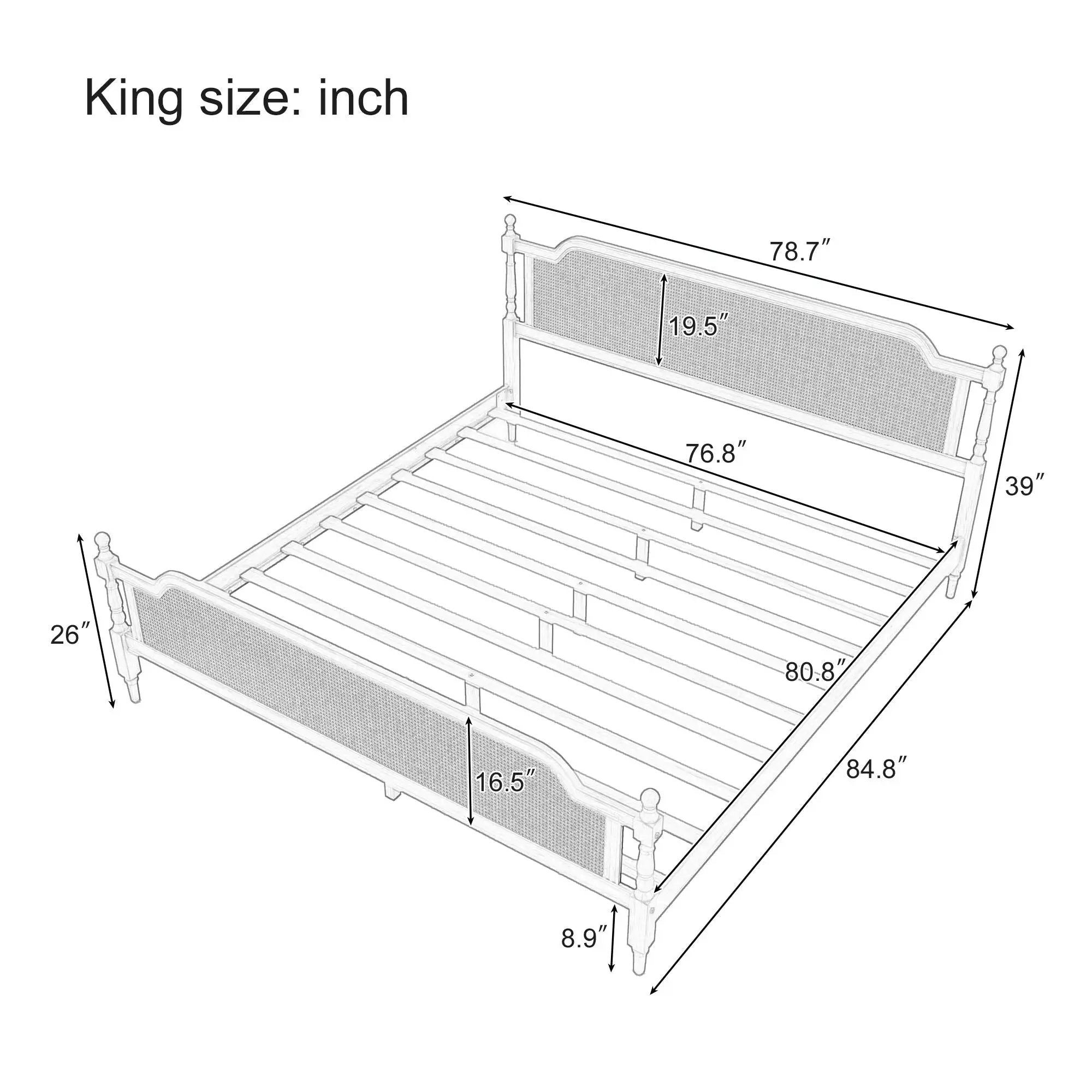 Traditional Style Rattan Bed Frame, No Box Spring Needed by Unique Piece Furniture