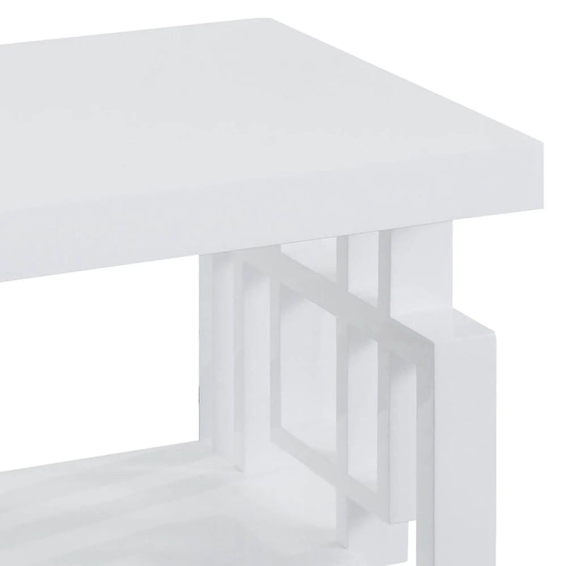 Rectangular End Table With Geometric Design And Open Shelf - White by HouseOfZazla