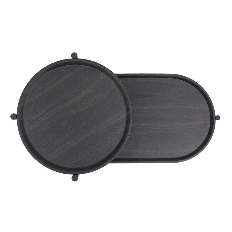 Round Coffee Table With Storage Tray 2 Tier Oval End Tables Wooden Small Side Table For Living Room by HouseOfZazla