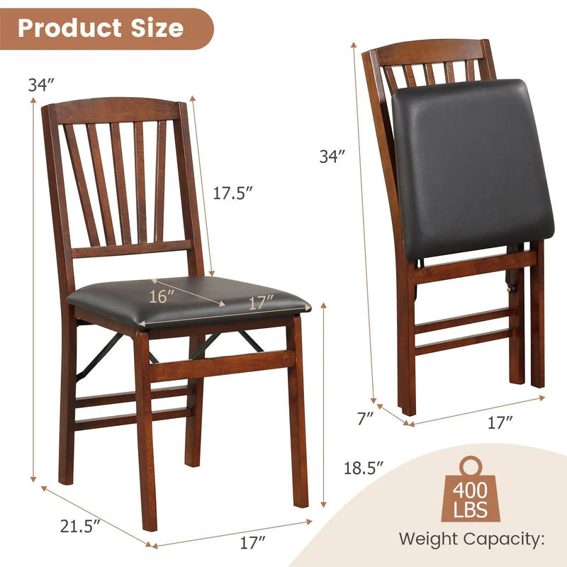 Set of 2 Folding Chairs with Padded Seat and Rubber Wood Frame-Brown by DirectDeals