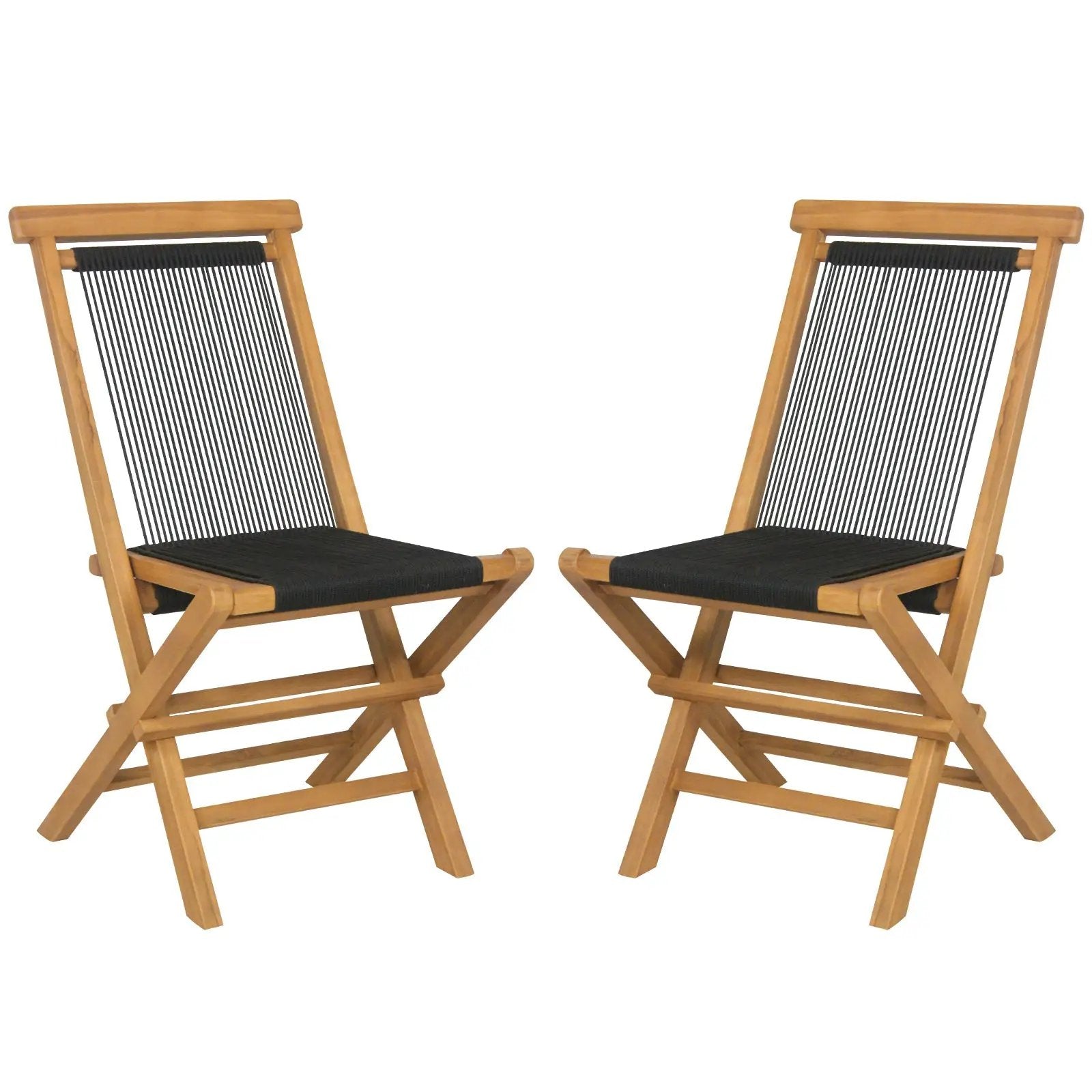 2 Piece Indonesia Teak Patio Folding Chairs with Woven Rope Seat and Back for Porch Backyard Poolside by DirectDeals
