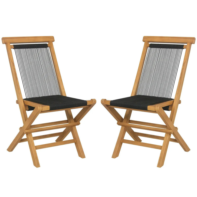 2 Piece Indonesia Teak Patio Folding Chairs with Woven Rope Seat and Back for Porch Backyard Poolside by DirectDeals
