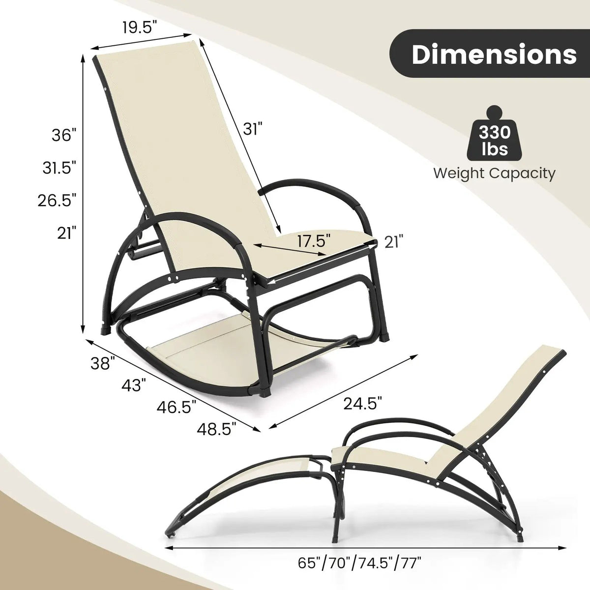 2-in-1 Outdoor Rocking Chair with 4-Position Adjustable Backrest for Patio Porch Poolside by DirectDeals