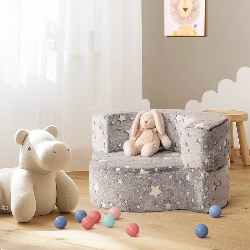 2-in-1 Toddler Chair Glow in the Dark Kids Couch with Cover Convertible Sofa-Gray by DirectDeals