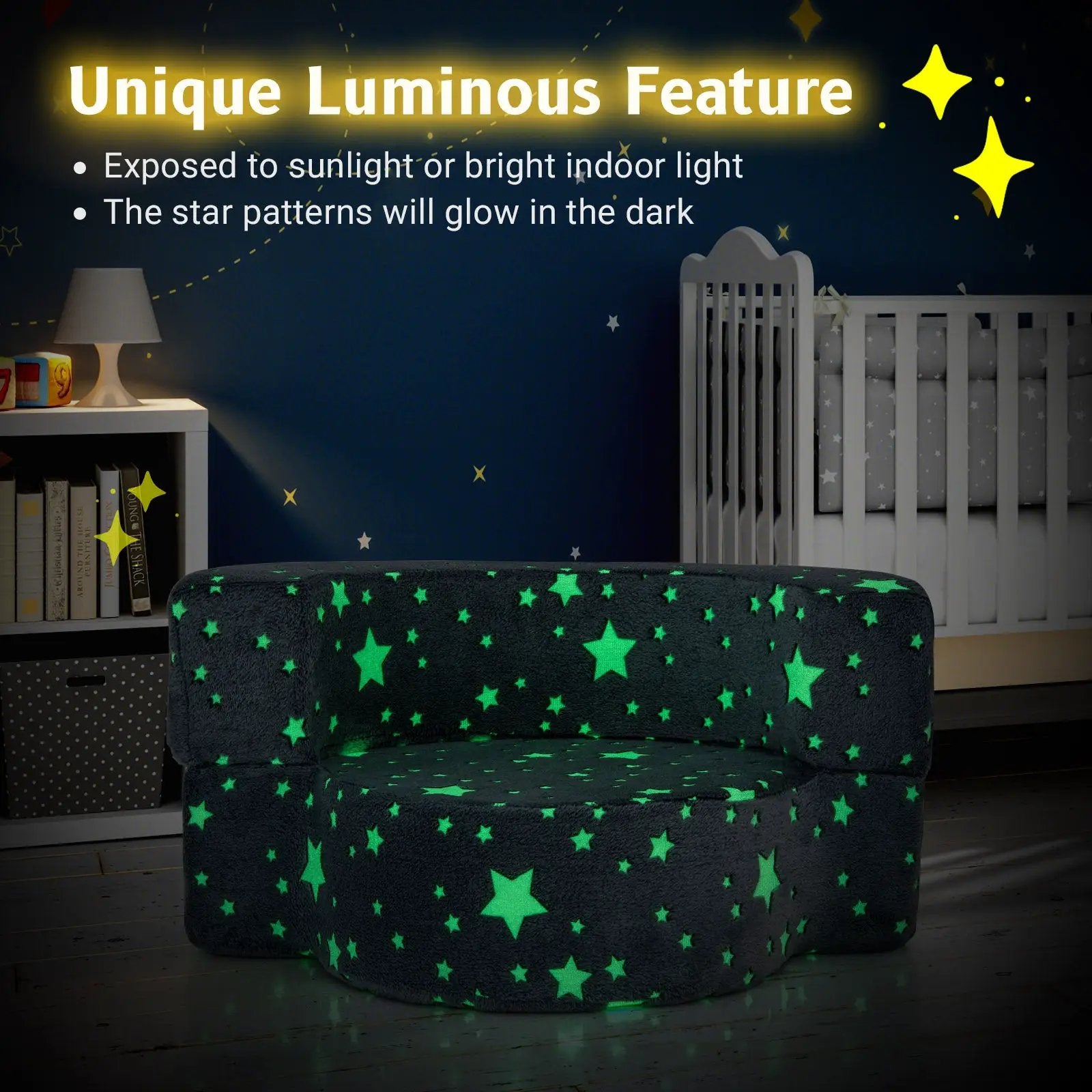 2-in-1 Toddler Chair Glow in the Dark Kids Couch with Cover Convertible Sofa-Gray by DirectDeals