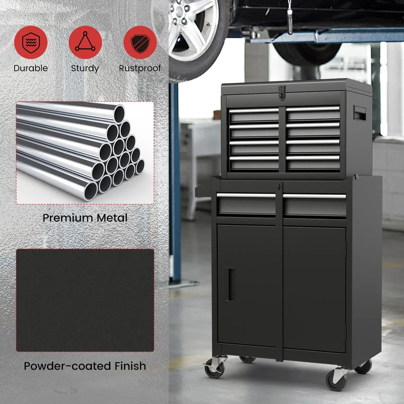 2-in-1 Tool Chest and Cabinet with 5 Sliding Drawers-Black by DirectDeals