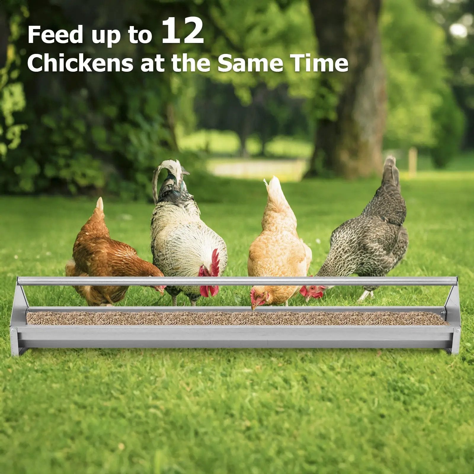 Metal Chicken Feeder Chicken Feeding Trough with Drainage Holes-Silver by DirectDeals