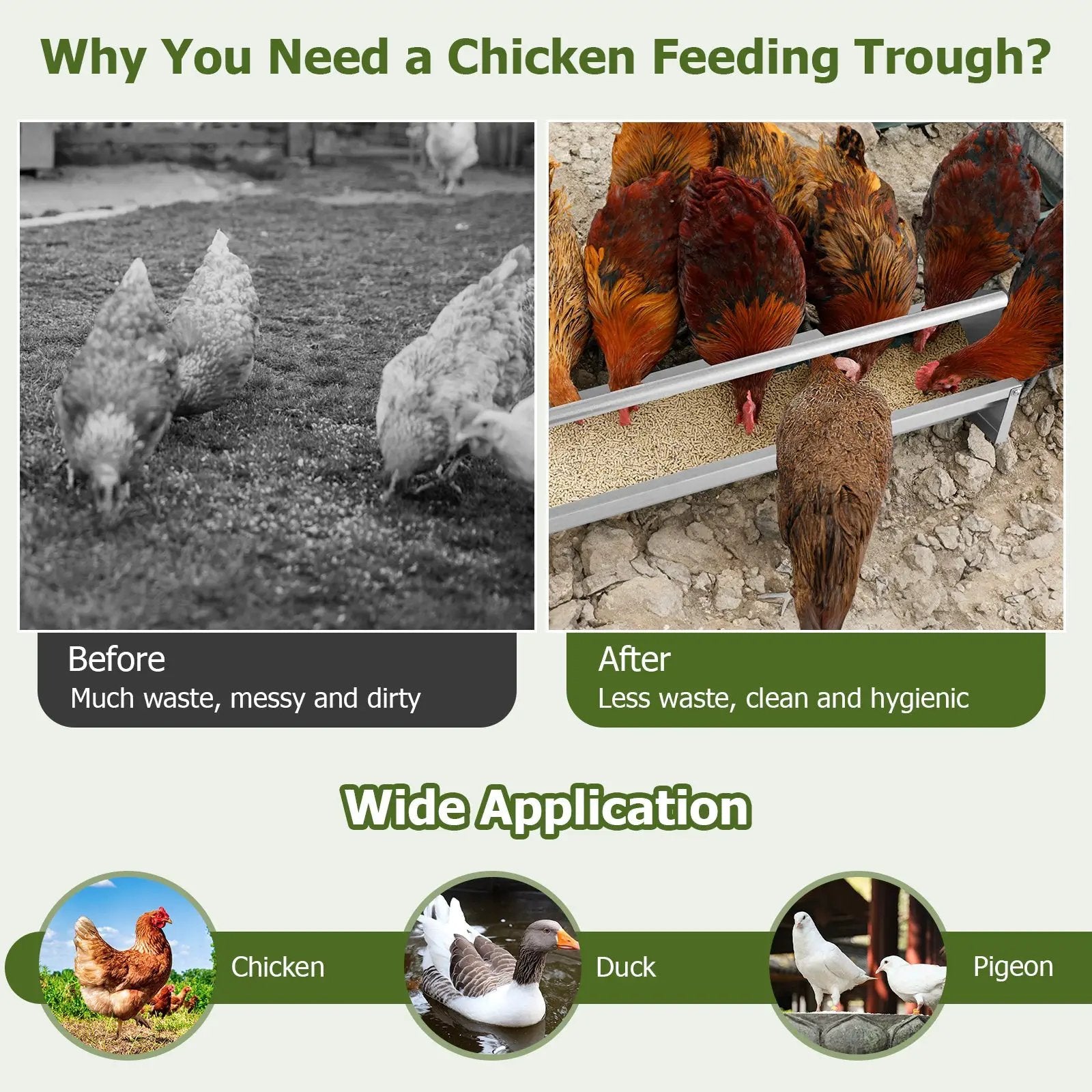 Metal Chicken Feeder Chicken Feeding Trough with Drainage Holes-Silver by DirectDeals