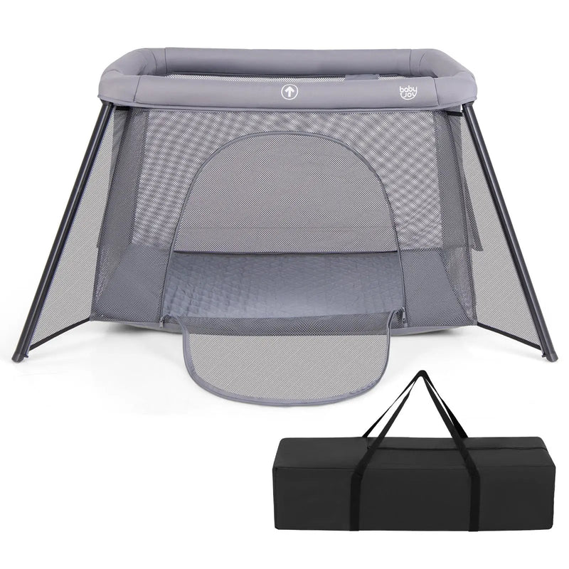 2-in-1 Portable Baby Playpen with Safety Enclosure and Padded Mattress-Dark Gray by DirectDeals