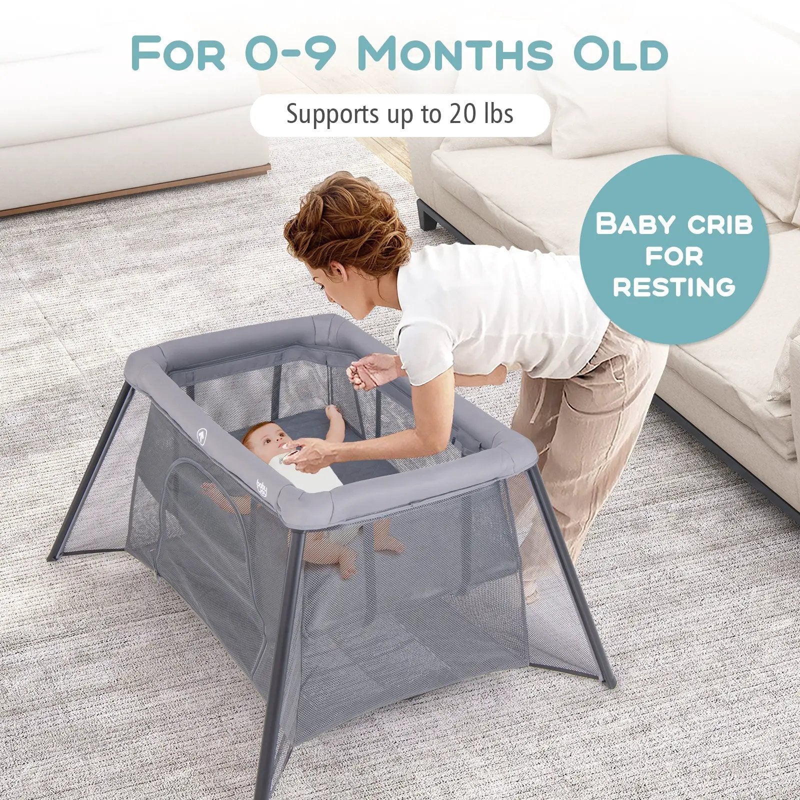 2-in-1 Portable Baby Playpen with Safety Enclosure and Padded Mattress-Dark Gray by DirectDeals