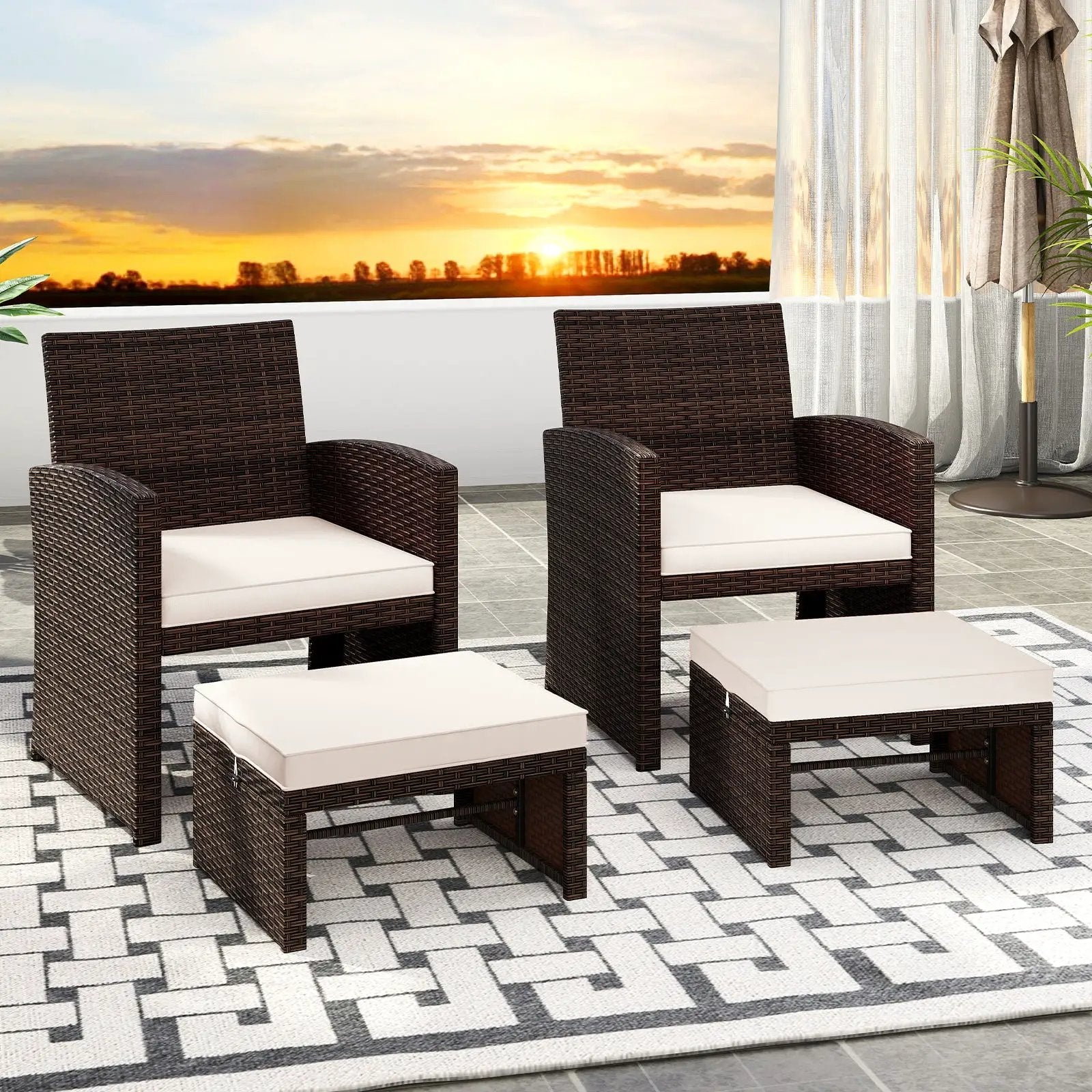 Multipurpose Outdoor 2 Pieces Patio PE Rattan Ottomans Footstool by DirectDeals