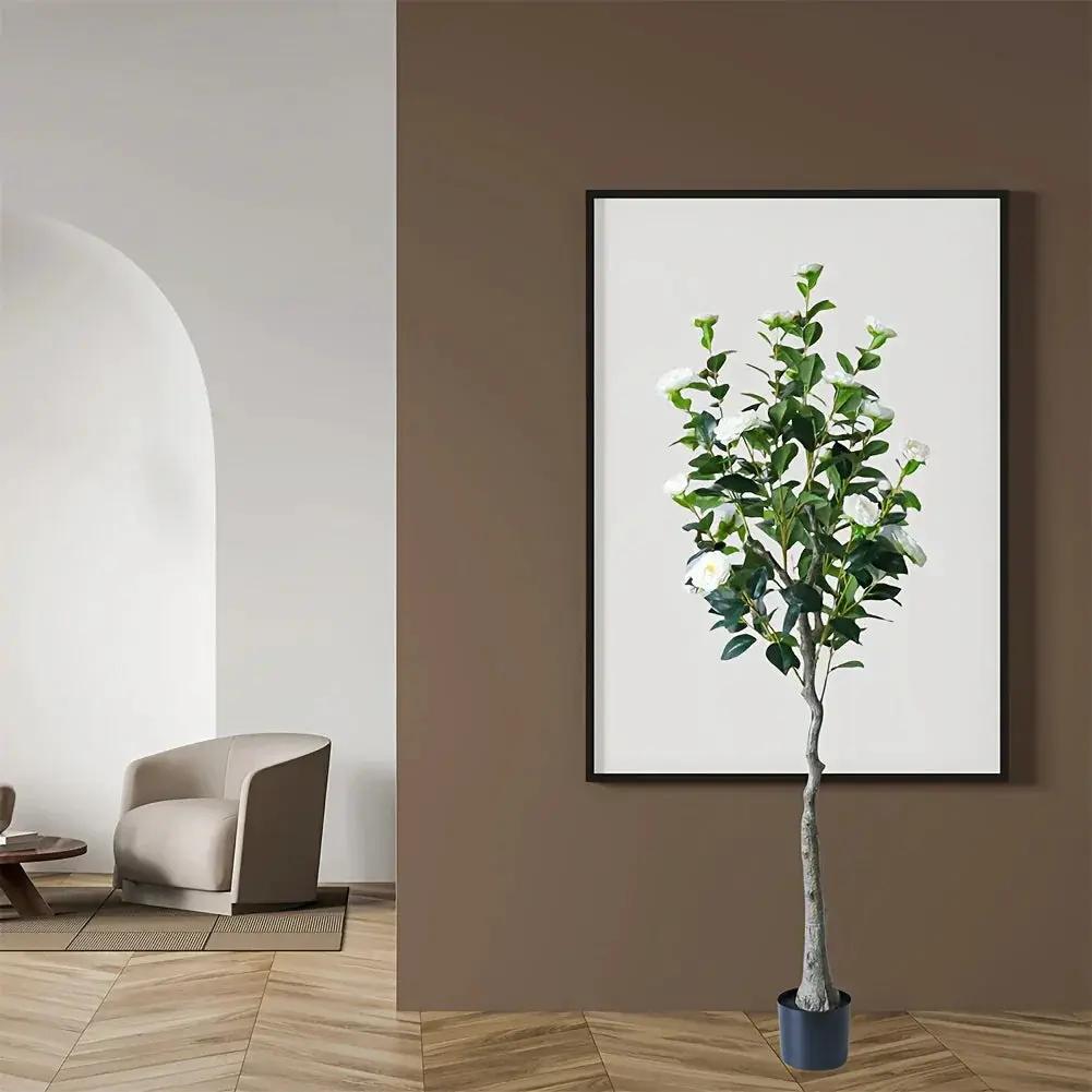 2pcs Artificial Camellia Tree with Realistic Trunk, Leaves, Flowers & Planter - 149.35cm/179.83cm Indoor Fake Plants with Lifelike Blooms, High-Quality Plastic & Steel Wire Construction, No Maintenance Required, Year-Round Ho by House Of Avana