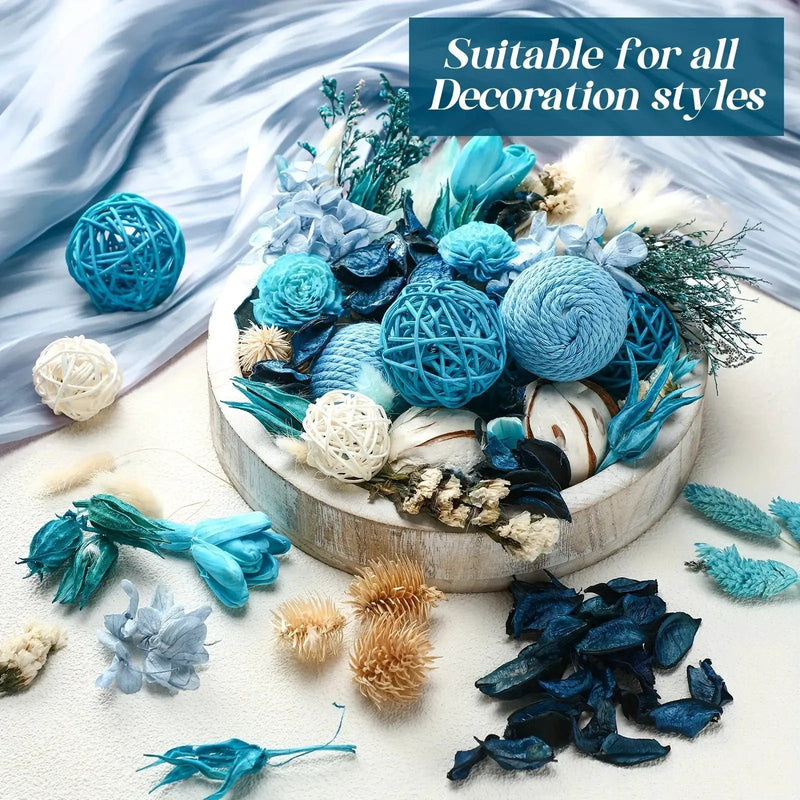 2pcs Natural Recycled Wood Decorative Balls & Rattan Twigs - Blue Series Charming Style Assorted Spherical Vase Fillers for Home Decor Centerpiece, Potpourri Bowl Arrangements, Rustic Table Centerpiece, Textured Appearance, A by House Of Avana
