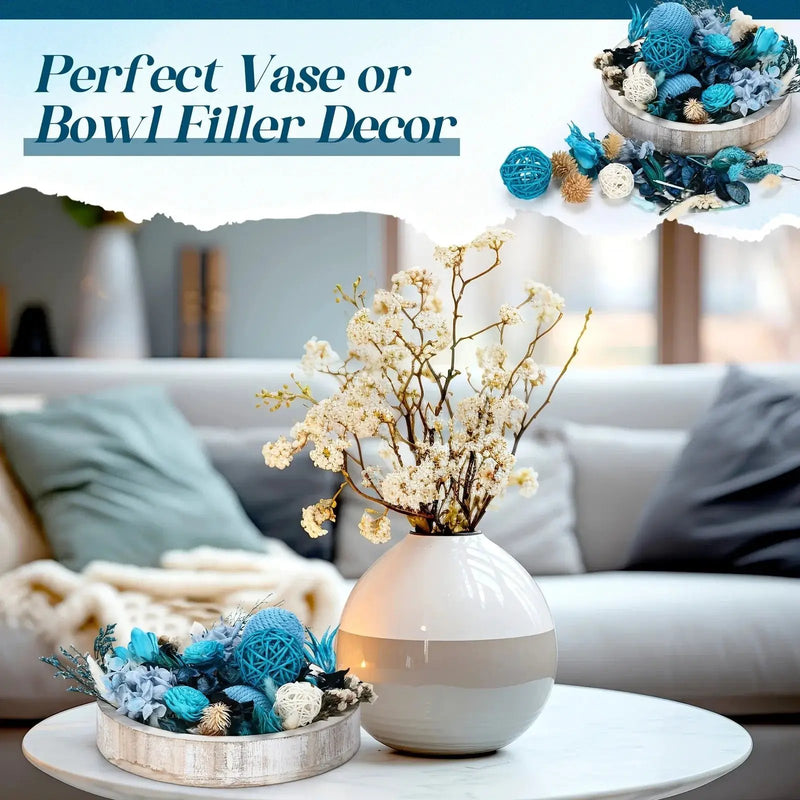 2pcs Natural Recycled Wood Decorative Balls & Rattan Twigs - Blue Series Charming Style Assorted Spherical Vase Fillers for Home Decor Centerpiece, Potpourri Bowl Arrangements, Rustic Table Centerpiece, Textured Appearance, A by House Of Avana