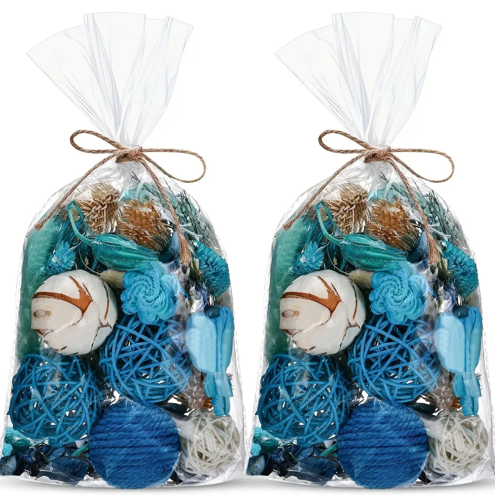 2pcs Natural Recycled Wood Decorative Balls & Rattan Twigs - Blue Series Charming Style Assorted Spherical Vase Fillers for Home Decor Centerpiece, Potpourri Bowl Arrangements, Rustic Table Centerpiece, Textured Appearance, A by House Of Avana