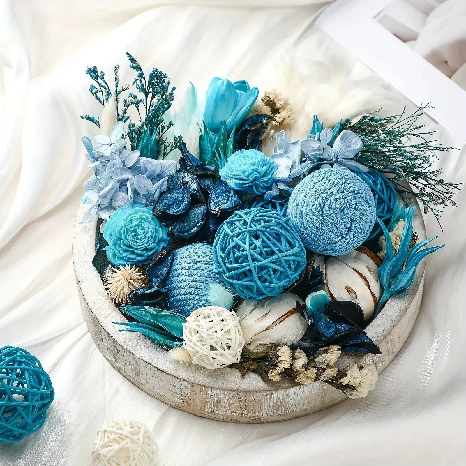 2pcs Natural Recycled Wood Decorative Balls & Rattan Twigs - Blue Series Charming Style Assorted Spherical Vase Fillers for Home Decor Centerpiece, Potpourri Bowl Arrangements, Rustic Table Centerpiece, Textured Appearance, A by House Of Avana