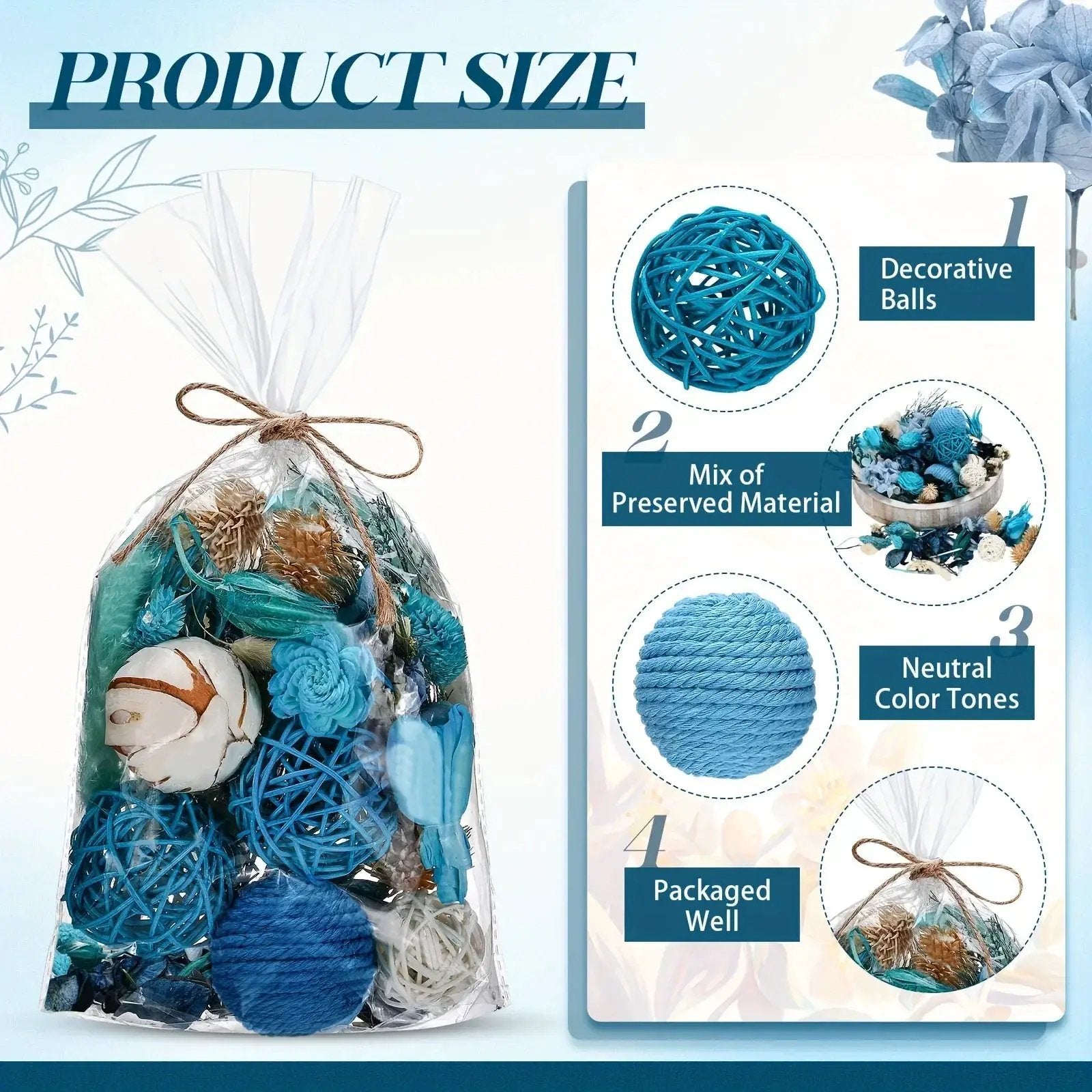 2pcs Natural Recycled Wood Decorative Balls & Rattan Twigs - Blue Series Charming Style Assorted Spherical Vase Fillers for Home Decor Centerpiece, Potpourri Bowl Arrangements, Rustic Table Centerpiece, Textured Appearance, A by House Of Avana