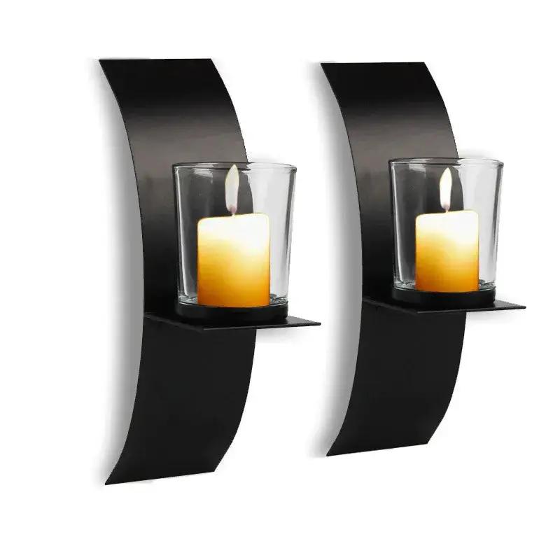 2pcs, Wall Sconce Candle Holder, 3D Curved Wall Candle Holder, Black Iron Candle Holder, Wall Hanging Candle Tray, Template Room Wall Decoration, Home Wedding Decoration by House Of Avana