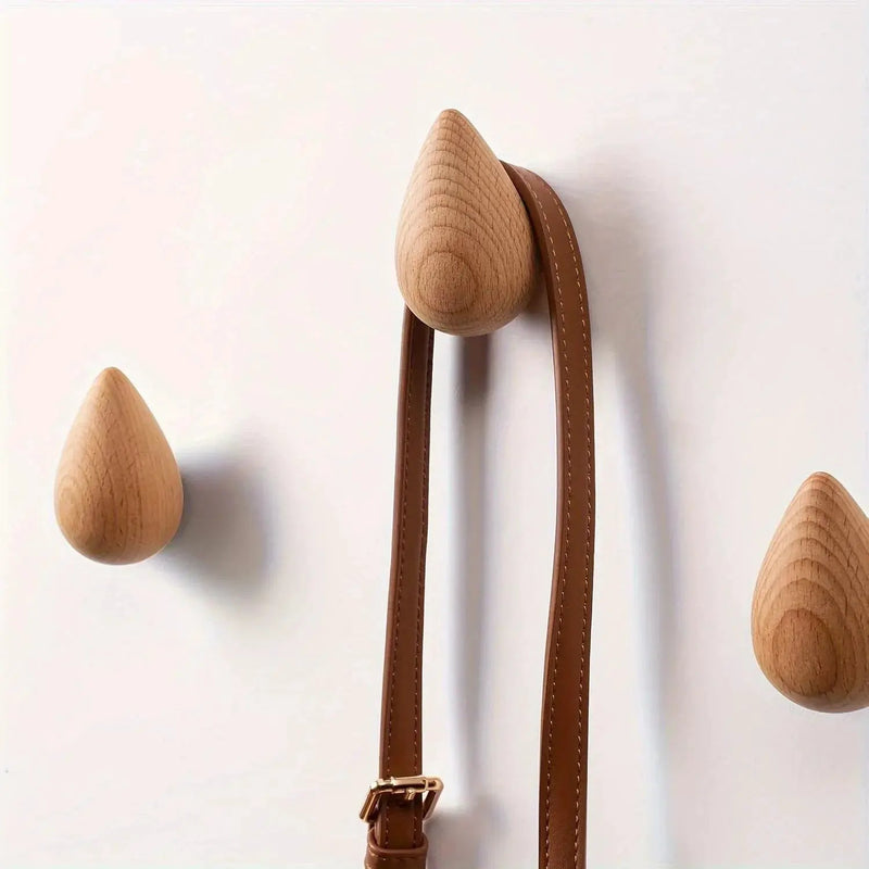 2pcs Wooden Teardrop Hooks - Heavy Duty Wall Hooks for Keys, Hats, Bags, Scarves - Rustic Farmhouse Decor - Space-Saving Entryway, Bathroom, Closet Organization - Recycled Wood Hooks - Easy Installation with Adhesive Screws - by House Of Avana