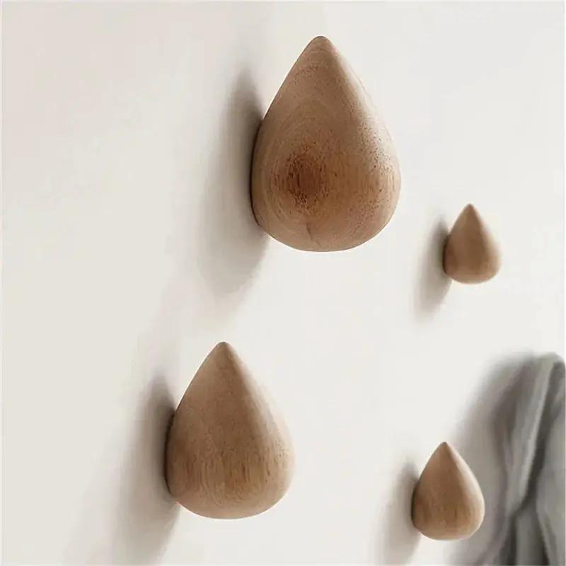 2pcs Wooden Teardrop Hooks - Heavy Duty Wall Hooks for Keys, Hats, Bags, Scarves - Rustic Farmhouse Decor - Space-Saving Entryway, Bathroom, Closet Organization - Recycled Wood Hooks - Easy Installation with Adhesive Screws - by House Of Avana