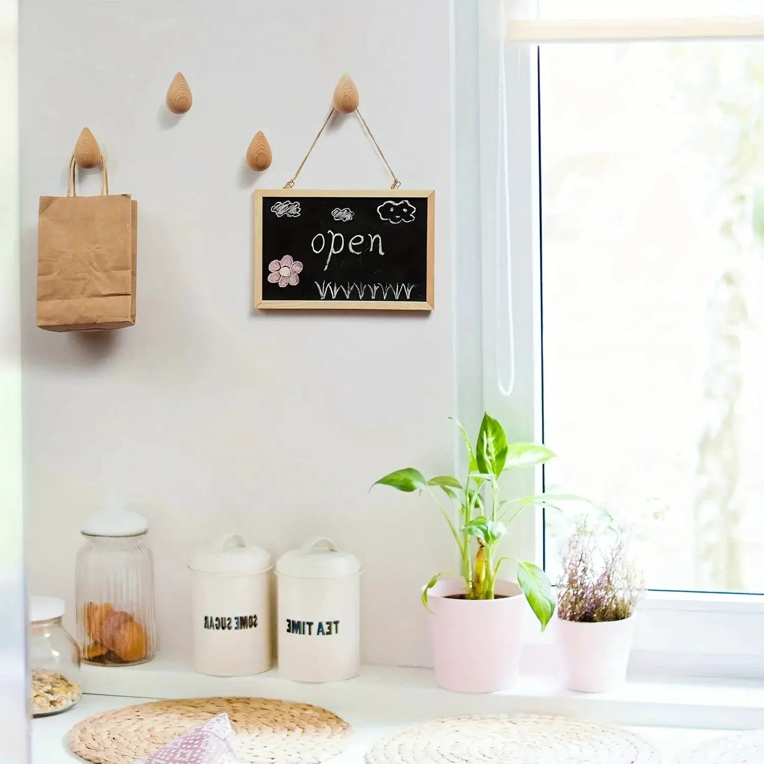 2pcs Wooden Teardrop Hooks - Heavy Duty Wall Hooks for Keys, Hats, Bags, Scarves - Rustic Farmhouse Decor - Space-Saving Entryway, Bathroom, Closet Organization - Recycled Wood Hooks - Easy Installation with Adhesive Screws - by House Of Avana
