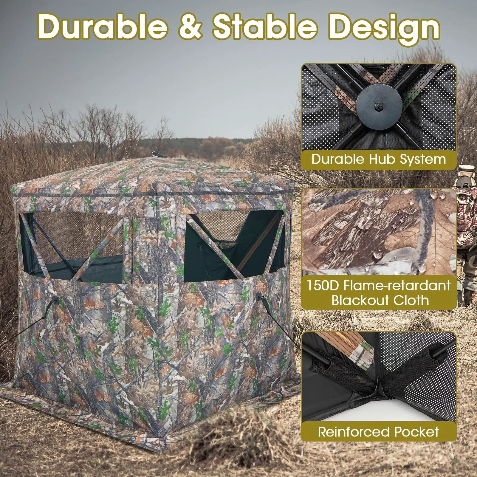 2-3 Person Hunting Blind Portable Pop Up Ground Tent with Carry Bag and Storage Pocket by DirectDeals