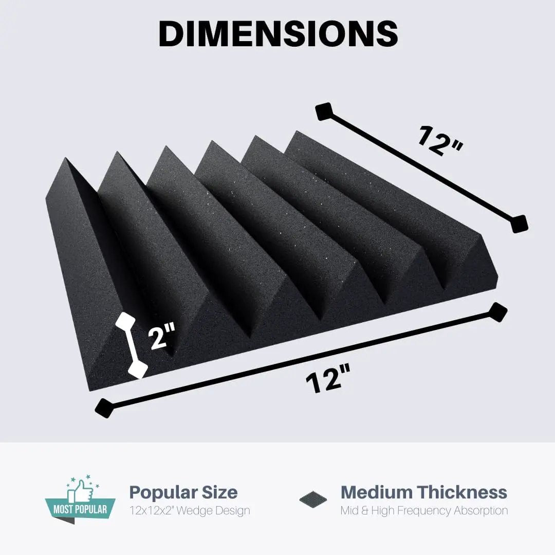 Easy Mount Acoustic Foam Kit - 12x12x2" Acoustic Foam Panels With Adhesive - Wedge Style - 4 Pack by SoundAssured