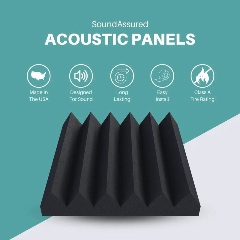 Easy Mount Acoustic Foam Kit - 12x12x2" Acoustic Foam Panels With Adhesive - Wedge Style - 4 Pack by SoundAssured
