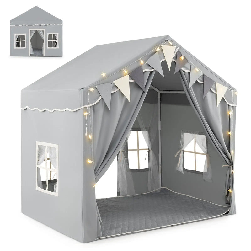 3-4 Kids Large Play Tent House with 2 Opening Doors and Star Lights-Gray by DirectDeals