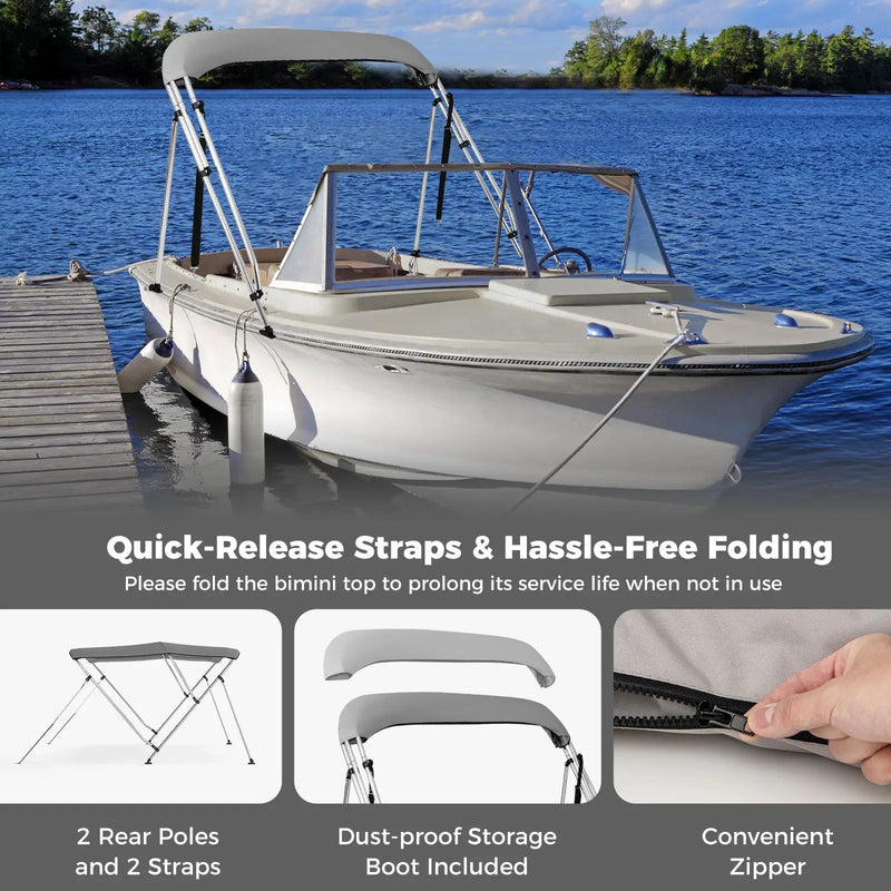 3-Bow Boat Bimini Top with Storage Boot - Gray by DirectDeals